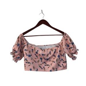Boohoo Pink Floral Off Shoulder Crop Top